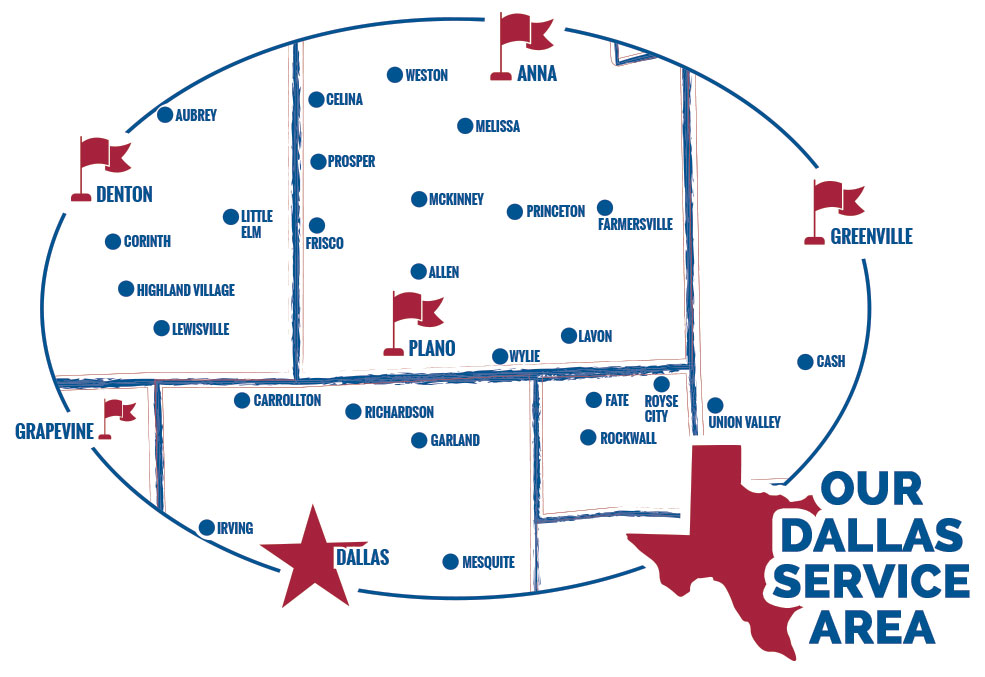 Dallas Texas Map of Hayes Insulation Service Area